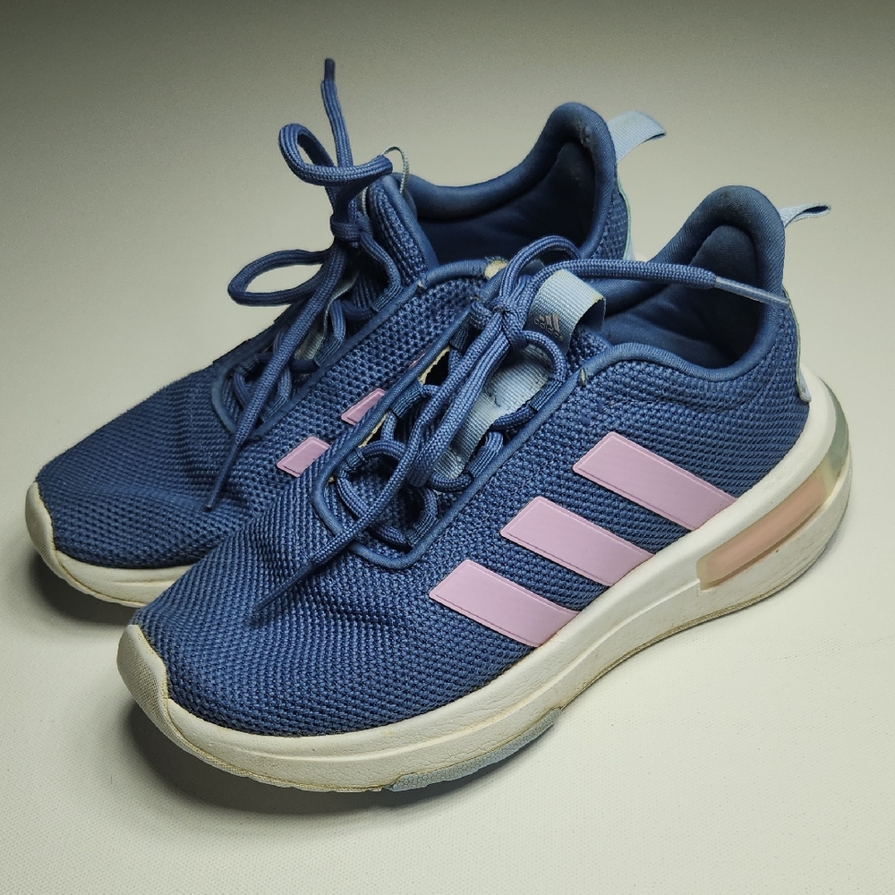 Adidas Cloudfoam Pure 2.0 Girls Shoes Blue Pink Size 2Y | Running Sneakers